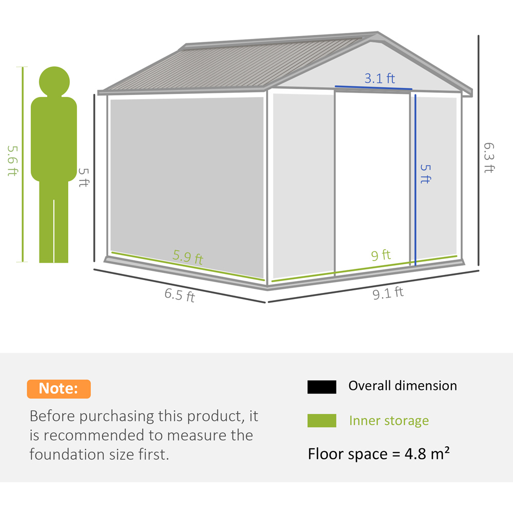 Outsunny 9 x 6ft Brown Sloped Roof Garden Shed Image 7