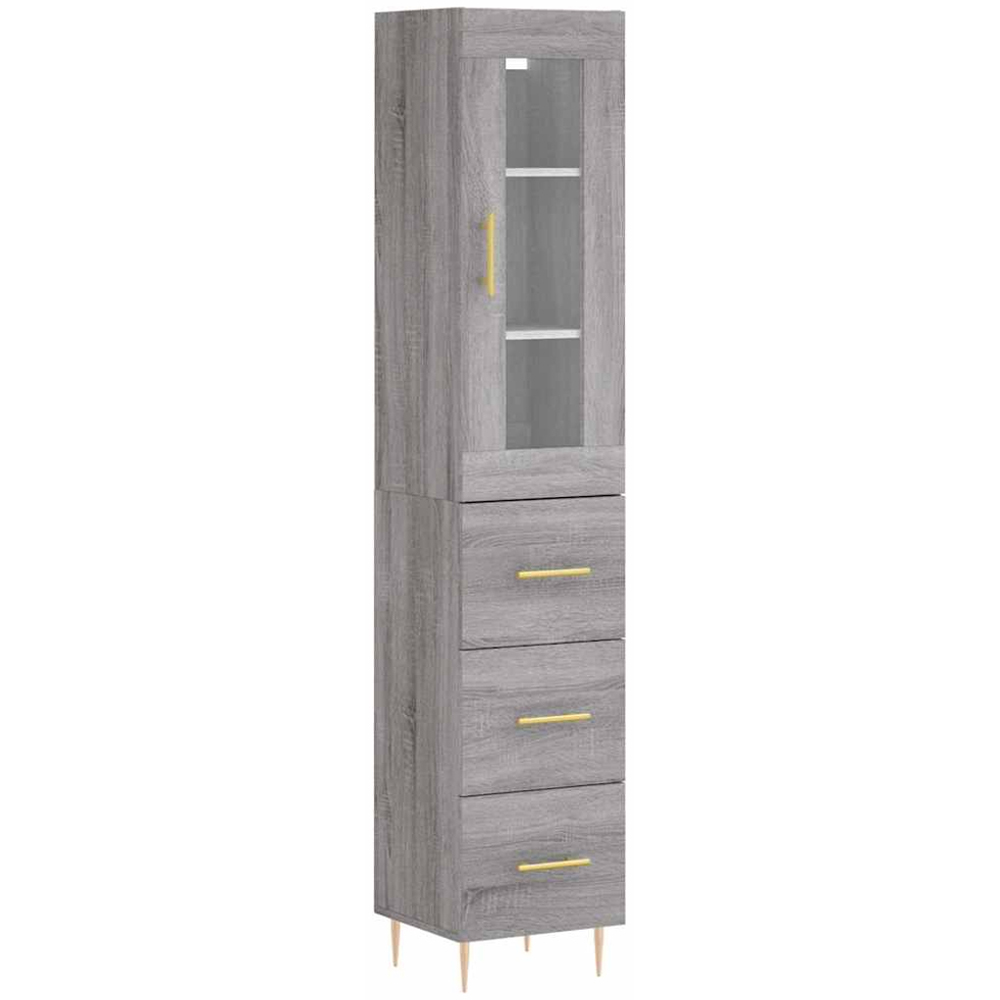 vidaXL Single Glass Door 3 Drawer Grey Sonoma Highboard Image 2