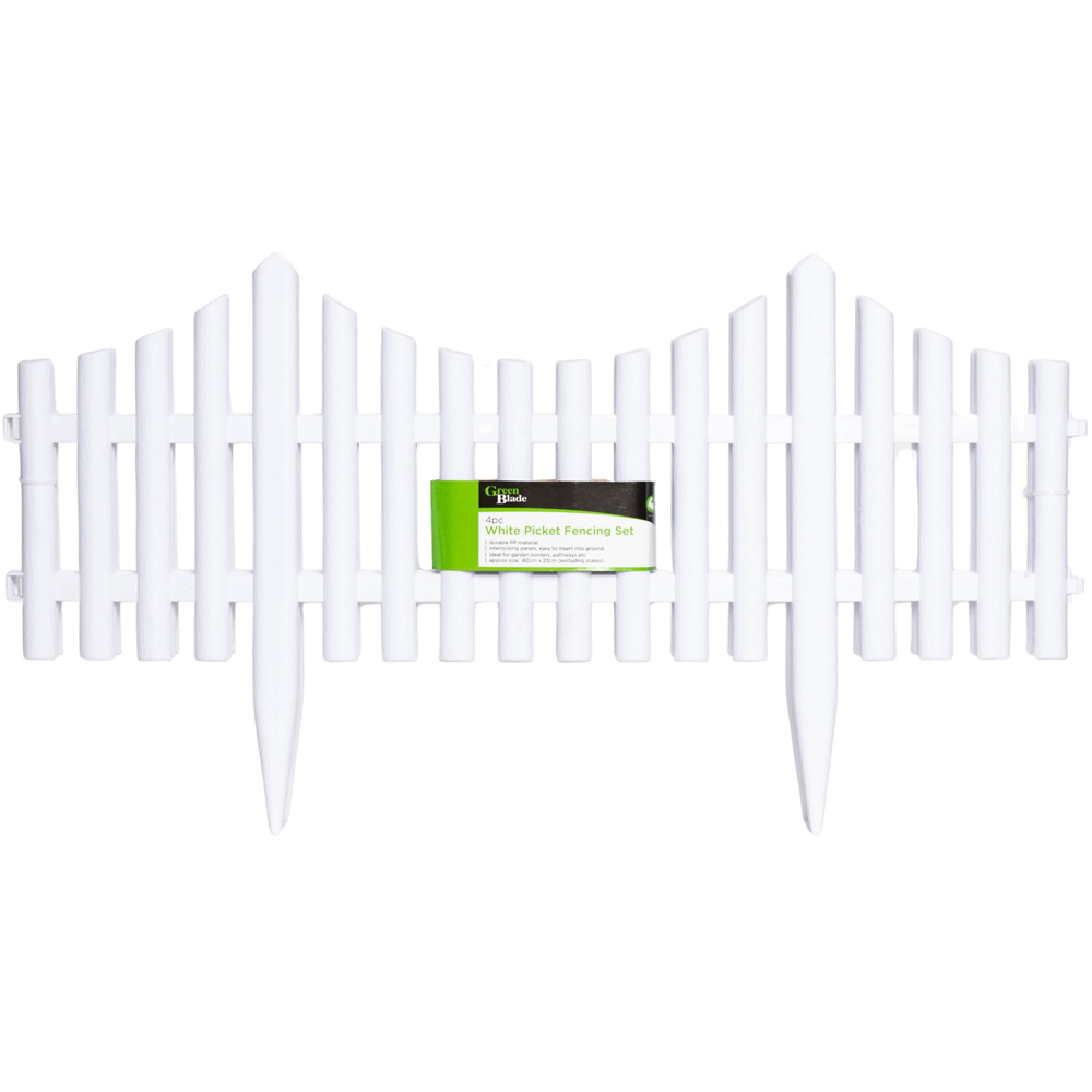 Samuel Alexander 4 Piece White Wood Effect Picket Fence Garden Edging Image 1