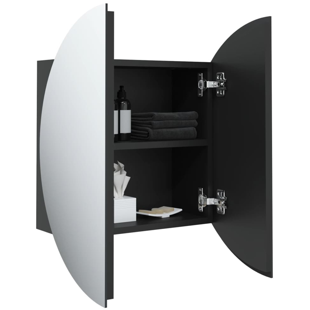 vidaXL 2 Door LED Round Mirror Black Bathroom Cabinet Image 3