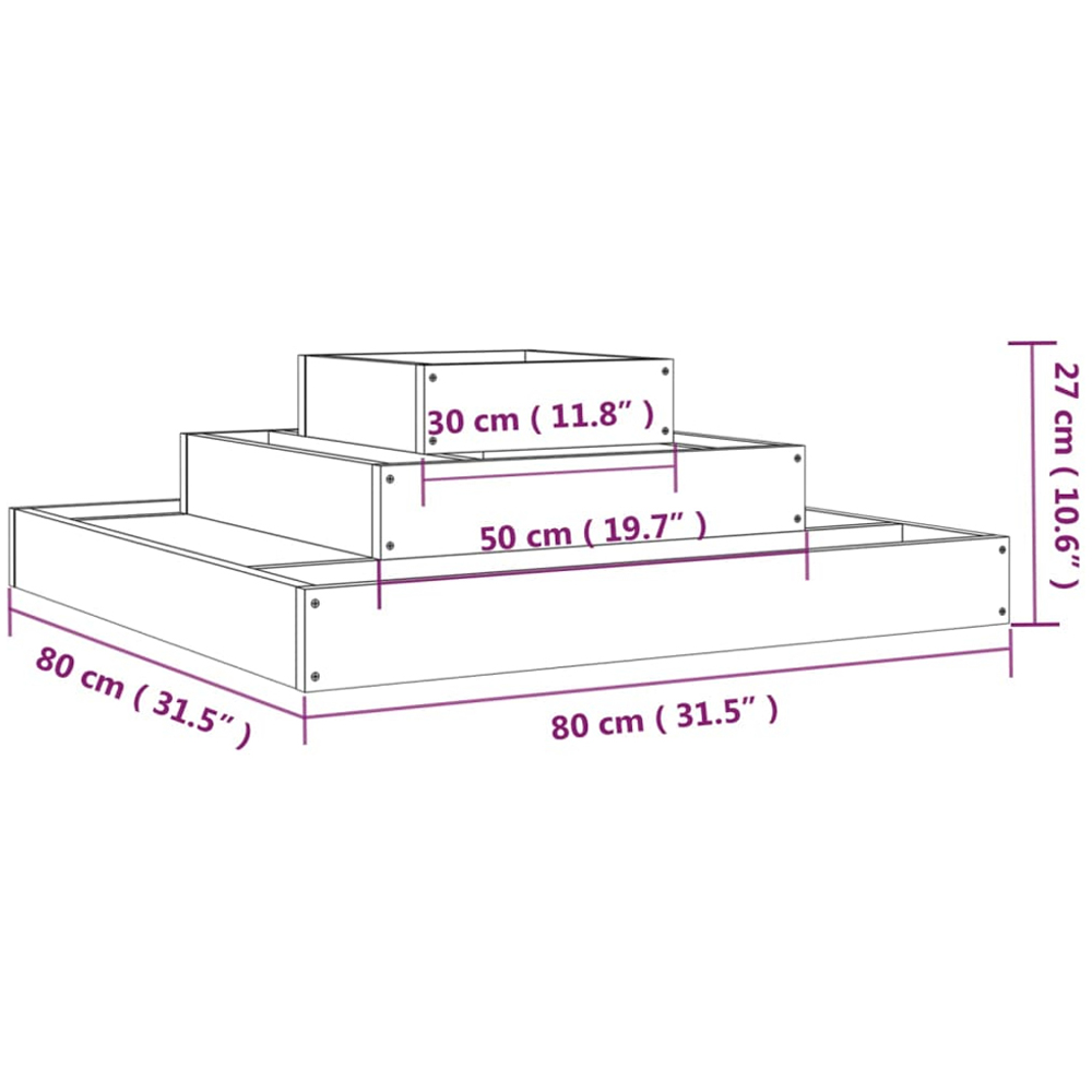 vidaXL 3-Tier White Solid Pine Wood Garden Planter 27 x 80 x 80cm Image 6