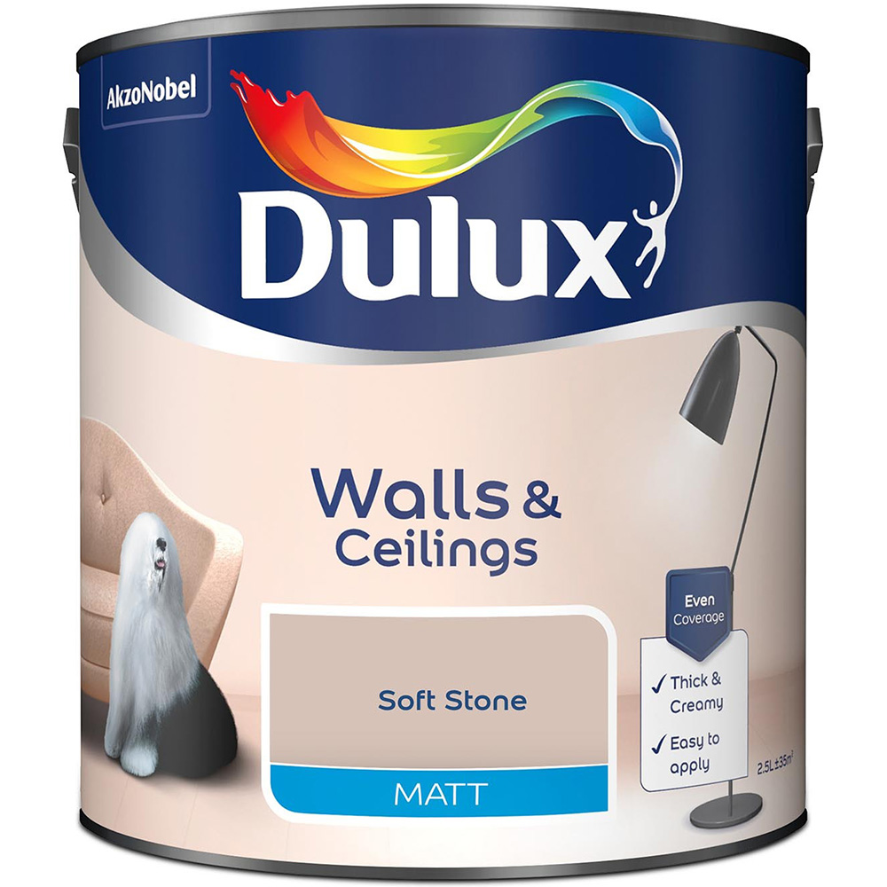 Dulux Walls & Ceilings Soft Stone Matt Emulsion Paint 2.5L Image 2