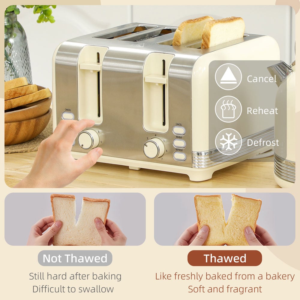 HOMCOM 800-212V70CW Cream 1.7L Fast Boil Electric Kettle 3000W and 4 Slice Toaster Set Image 5