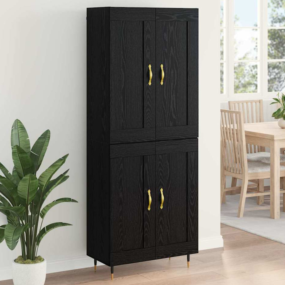vidaXL 4 Door 6 Shelf Black Oak Highboard with Gold Handles Image 1