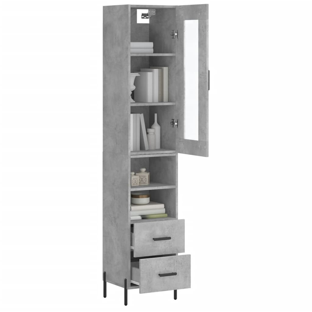 vidaXL Single Glass Door 2 Drawer 2 Shelf Concrete Grey Highboard Image 3