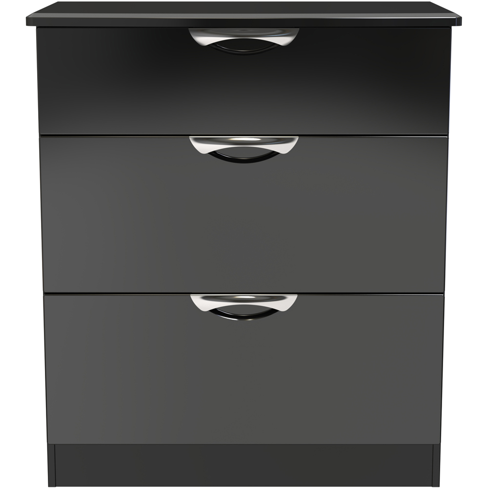Crowndale Camden 3 Drawer Black Gloss and Black Deep Chest of Drawers Ready Assembled Image 3