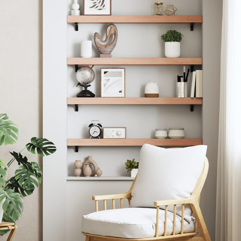 vidaXL 100cm Light Brown Treated Solid Oak Wood Floating Wall Shelf Image 3