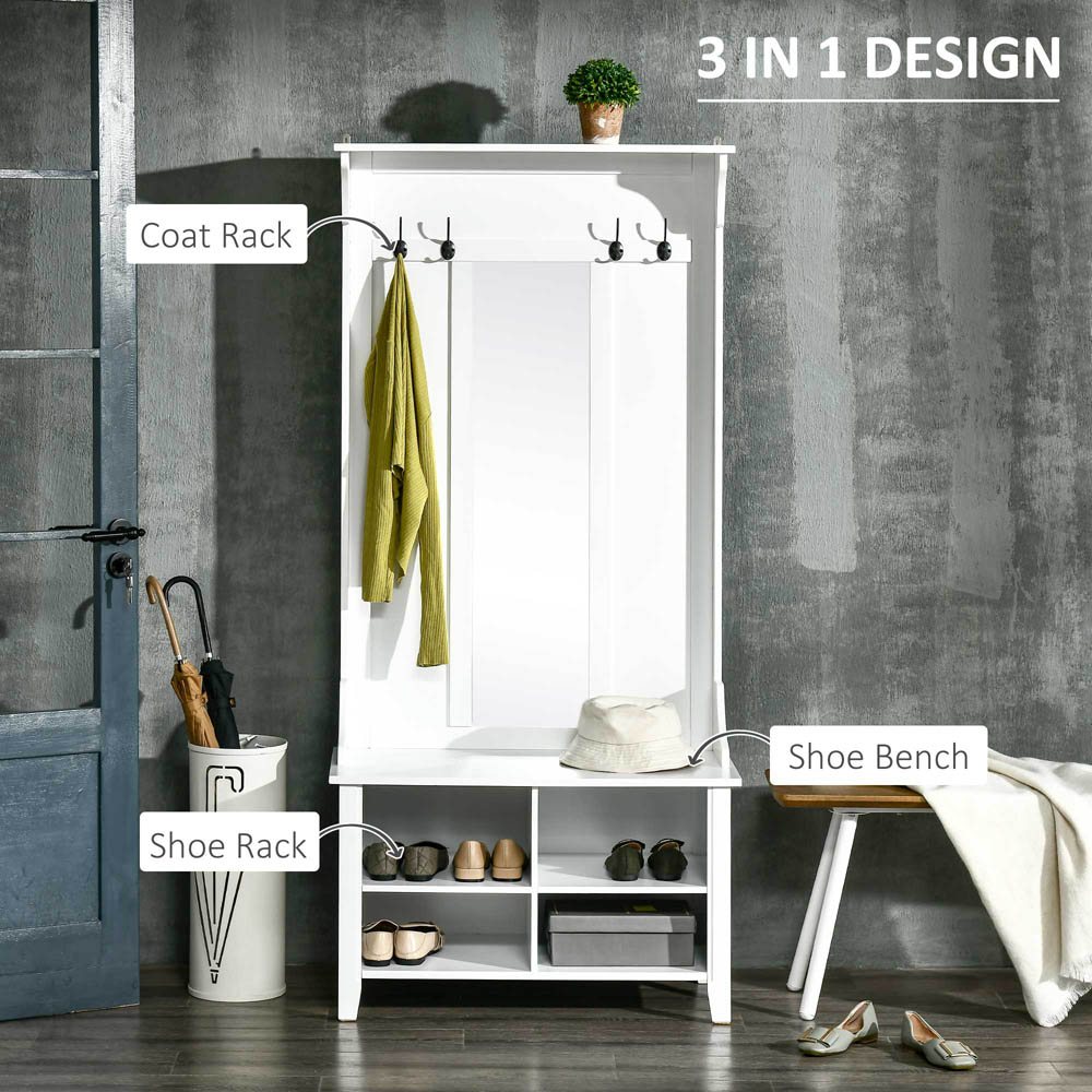 Portland White Standing Coat Rack with Shoe Storage Image 4