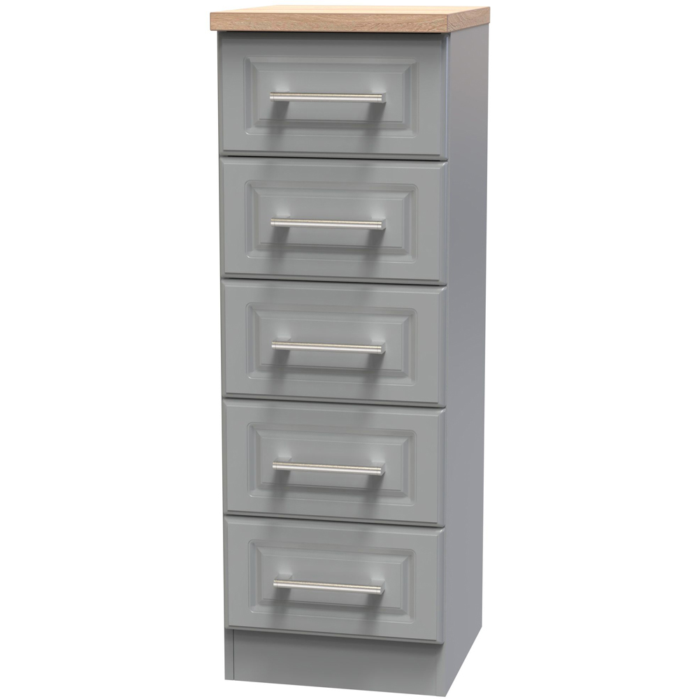 Crowndale Kent 5 Drawer Dusk Grey and Bardolino Oak Tall Bedside Cabinet Ready Assembled Image 4