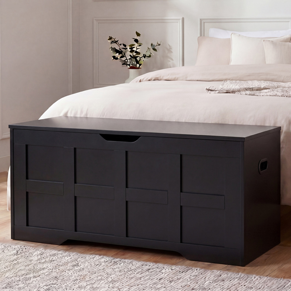 VIDA DESIGNS Black Large Storage Ottoman Bench Image 1