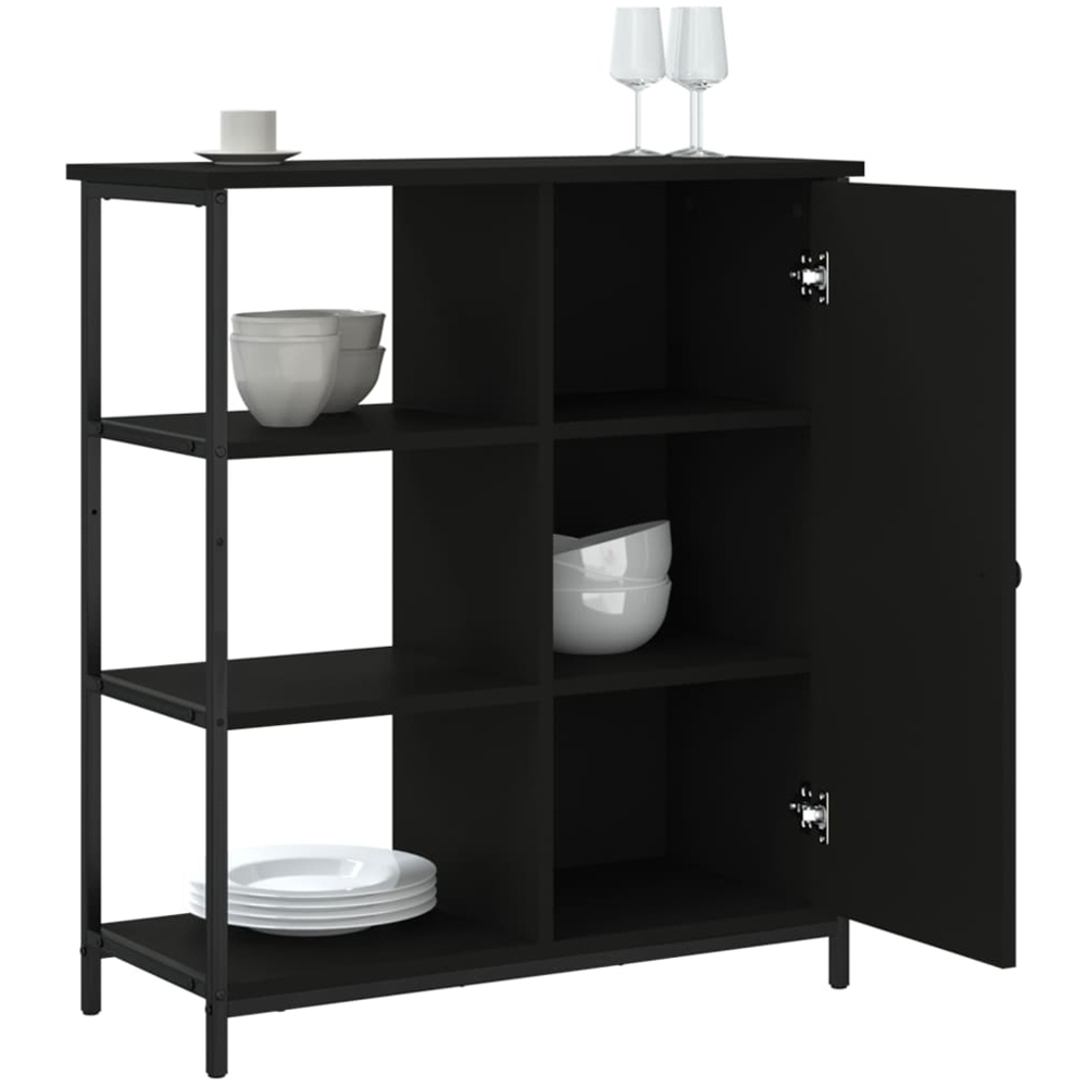 vidaXL Single Door 3 Shelf Black Wooden Sideboard Image 6