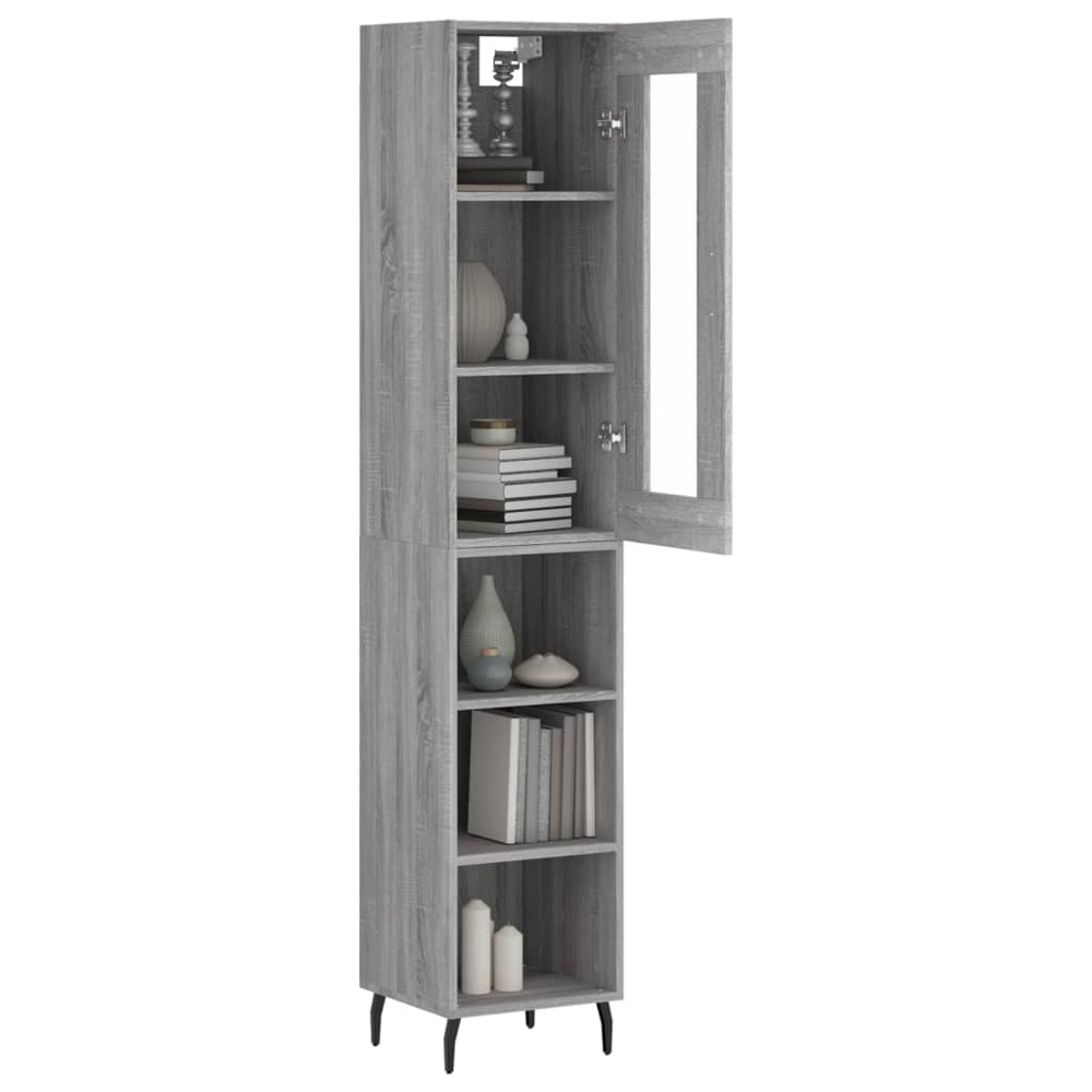 vidaXL Single Glass Door 3 Shelf Grey Sonoma Highboard Image 3