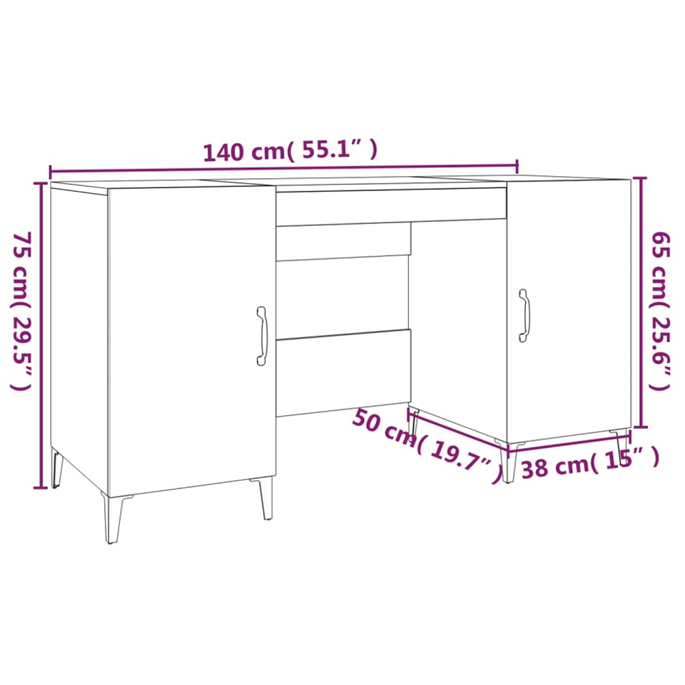vidaXL 2 Door Computer Desk White Image 8