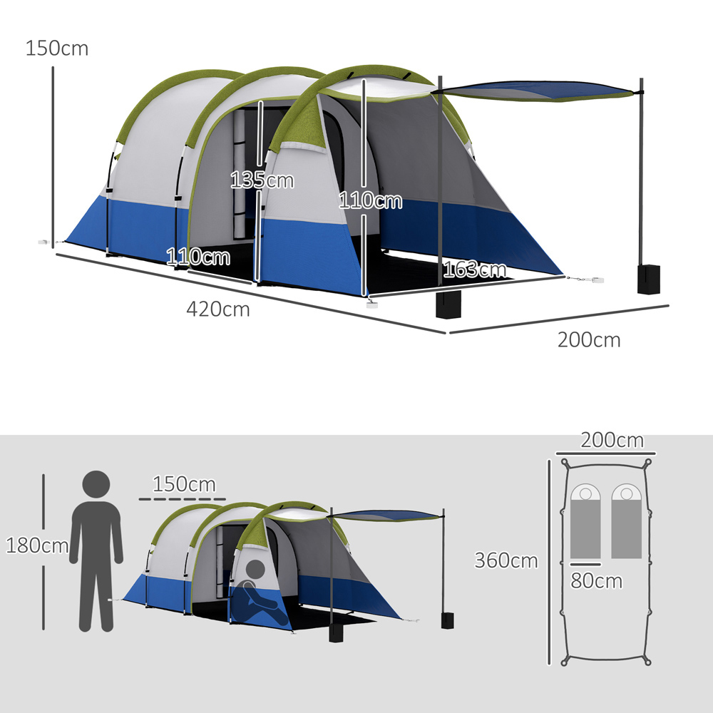 Outsunny 2-3 Person Waterproof Tunnel Camping Tent Green Image 8