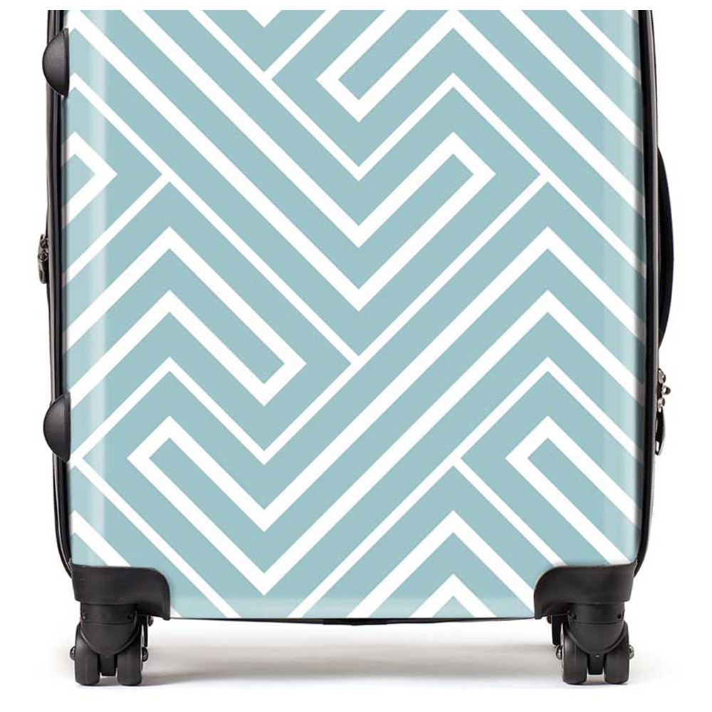 Warren Reed Designer Large Blue and White Geometric Pattern Suitcase Image 2