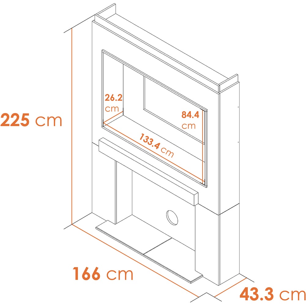 Acantha Black Pre-Built Stove Media Wall 2 with TV Recess and Hudson Electric Stove Image 4