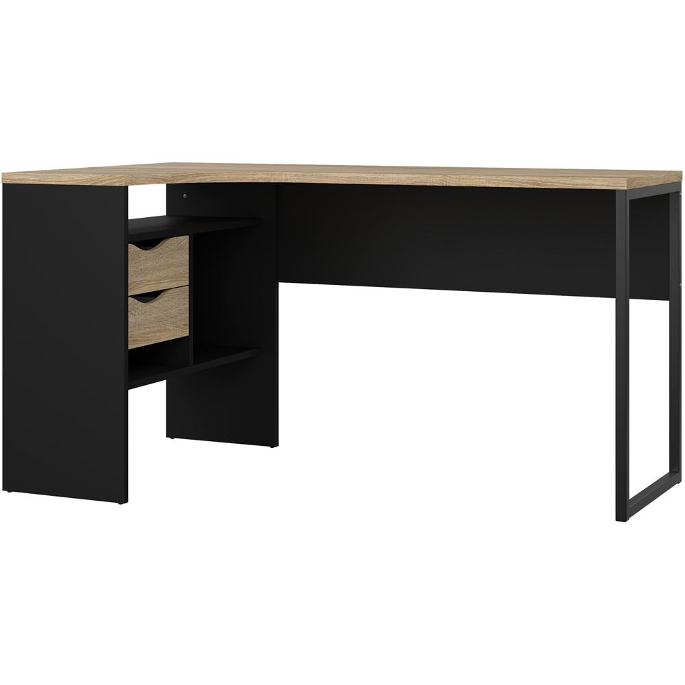 Florence Function Plus 2 Drawer Corner Desk Matt Black and Oak Image 2