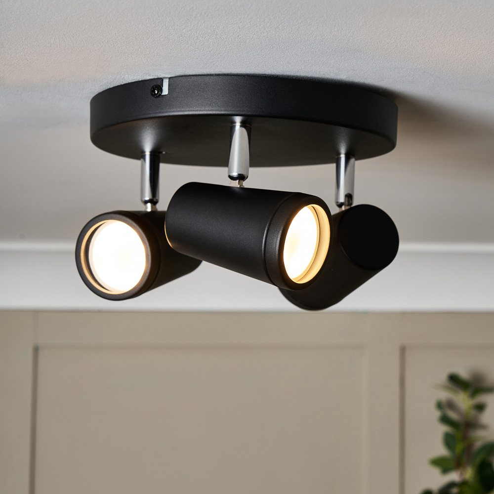 Spa Flora Black 3 Light IP44 Flush Ceiling Plate Image 2