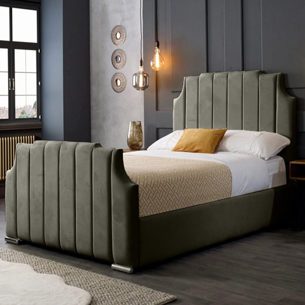Eleganza Home Nelson Double Grey Plush Velvet Bed Frame with Headboard Image 1