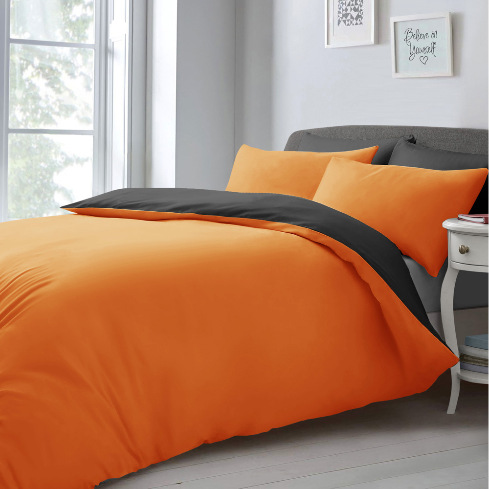 Velosso Single Black and Orange Microfibre Reversible Duvet Cover Set Image 1