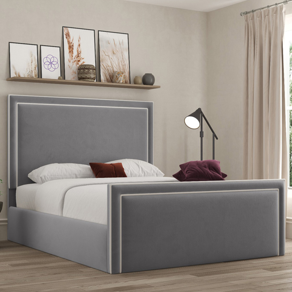 DS Living Verona King Size Plush Grey Piping Bed Frame Image 1