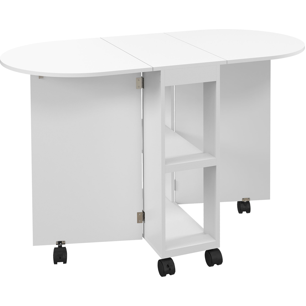 HOMCOM 4 Seater White Drop Leaf Dining Table with Storage Shelf Image 2