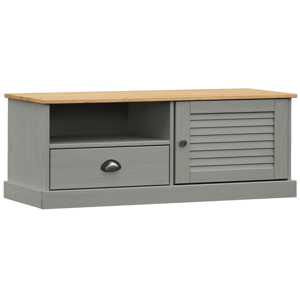 vidaXL Single Door Single Drawer Single Shelf Grey Solid Pine TV Cabinet Image 2