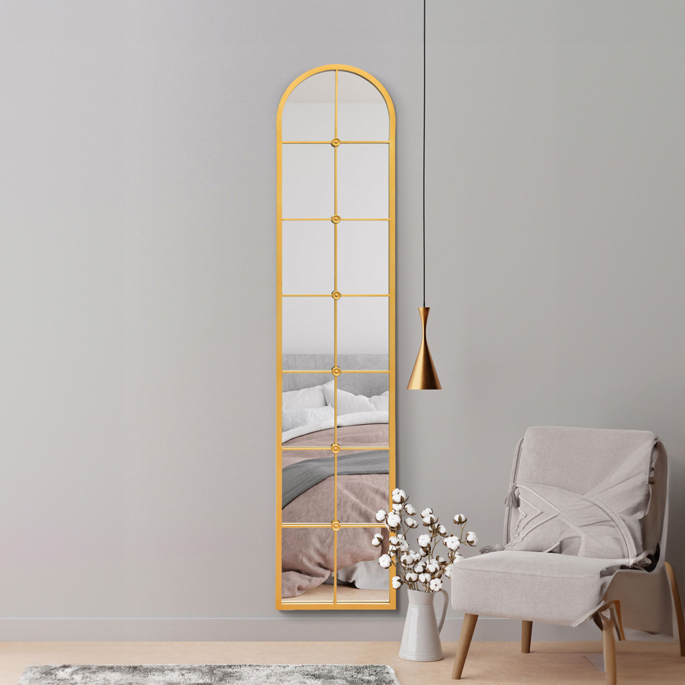 The Arcus Gold Arched Metal Leaner Wall Mirror 190 x 40cm Image 2