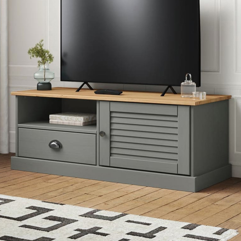 vidaXL Single Door Single Drawer Single Shelf Grey Solid Pine TV Cabinet Image 1