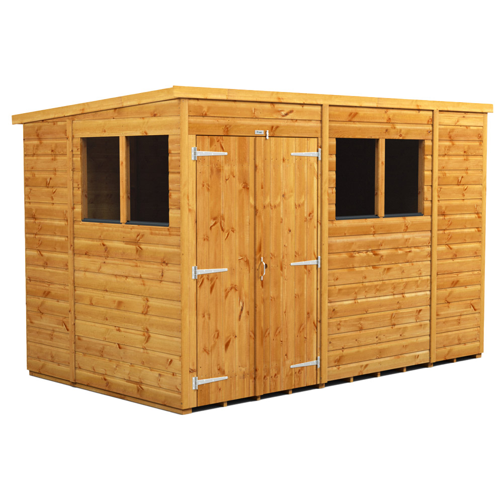 Power Sheds 10 x 6ft Double Door Pent Wooden Shed with Window Image 1