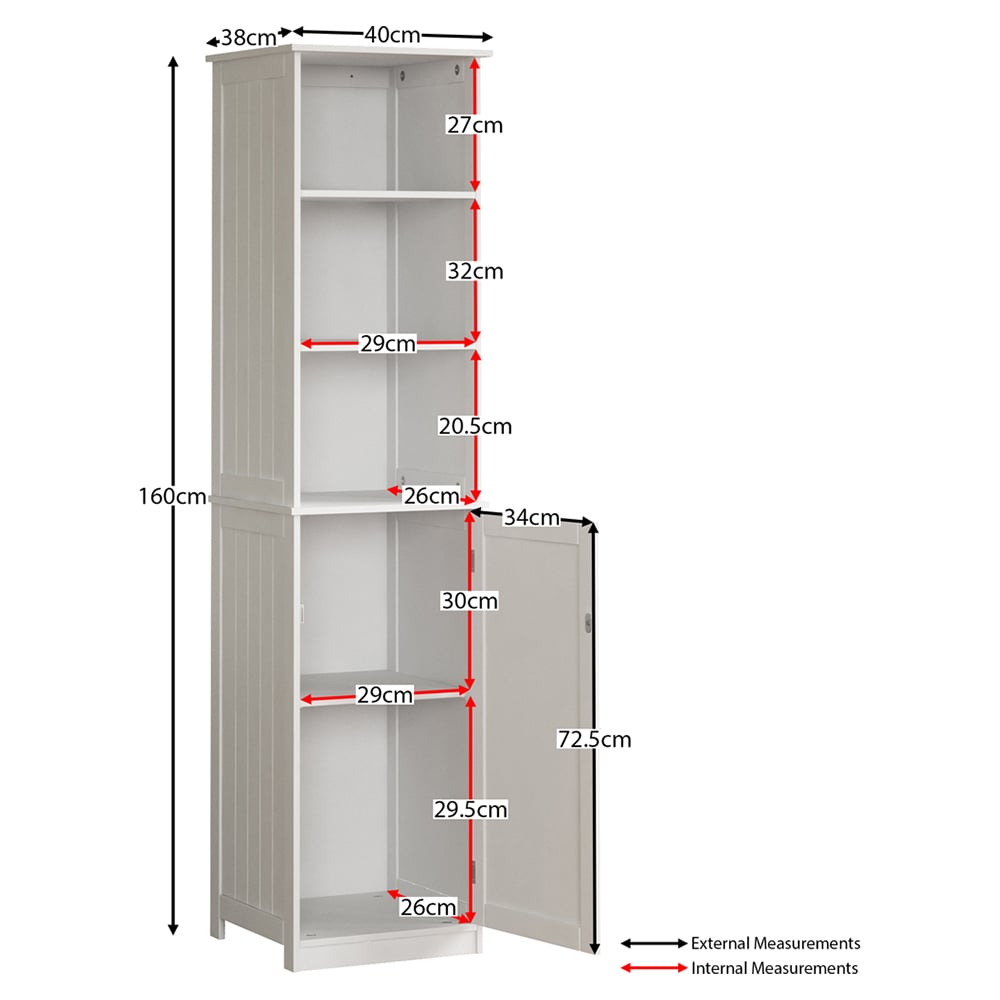 Bath Vida Priano White Single Door 3 Shelf Tall Floor Cabinet Image 8