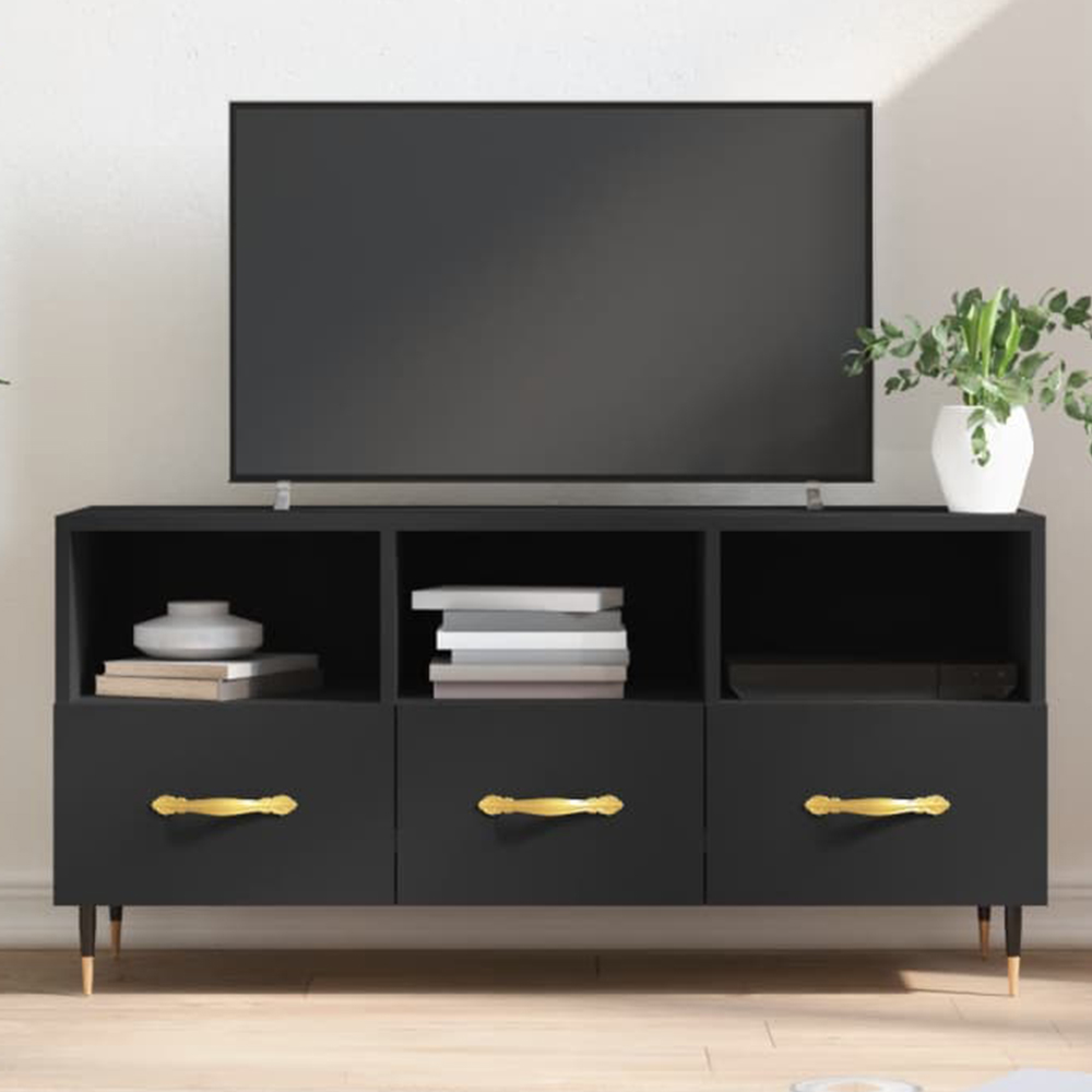 vidaXL 3 Drawer 3 Shelf Black TV Cabinet Image 1