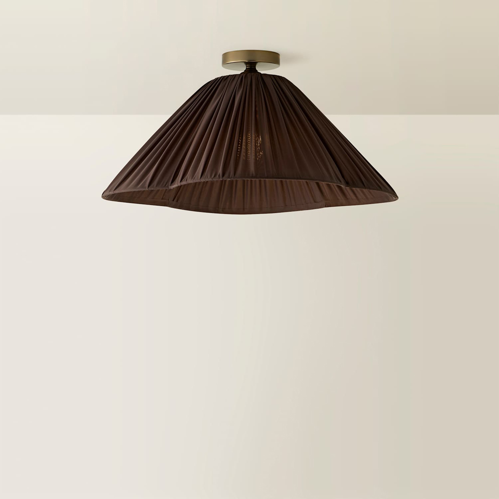 ValueLights Posie Brown Gathered Tapered Shade Metallic Flush Ceiling Light with Bulb Image 3