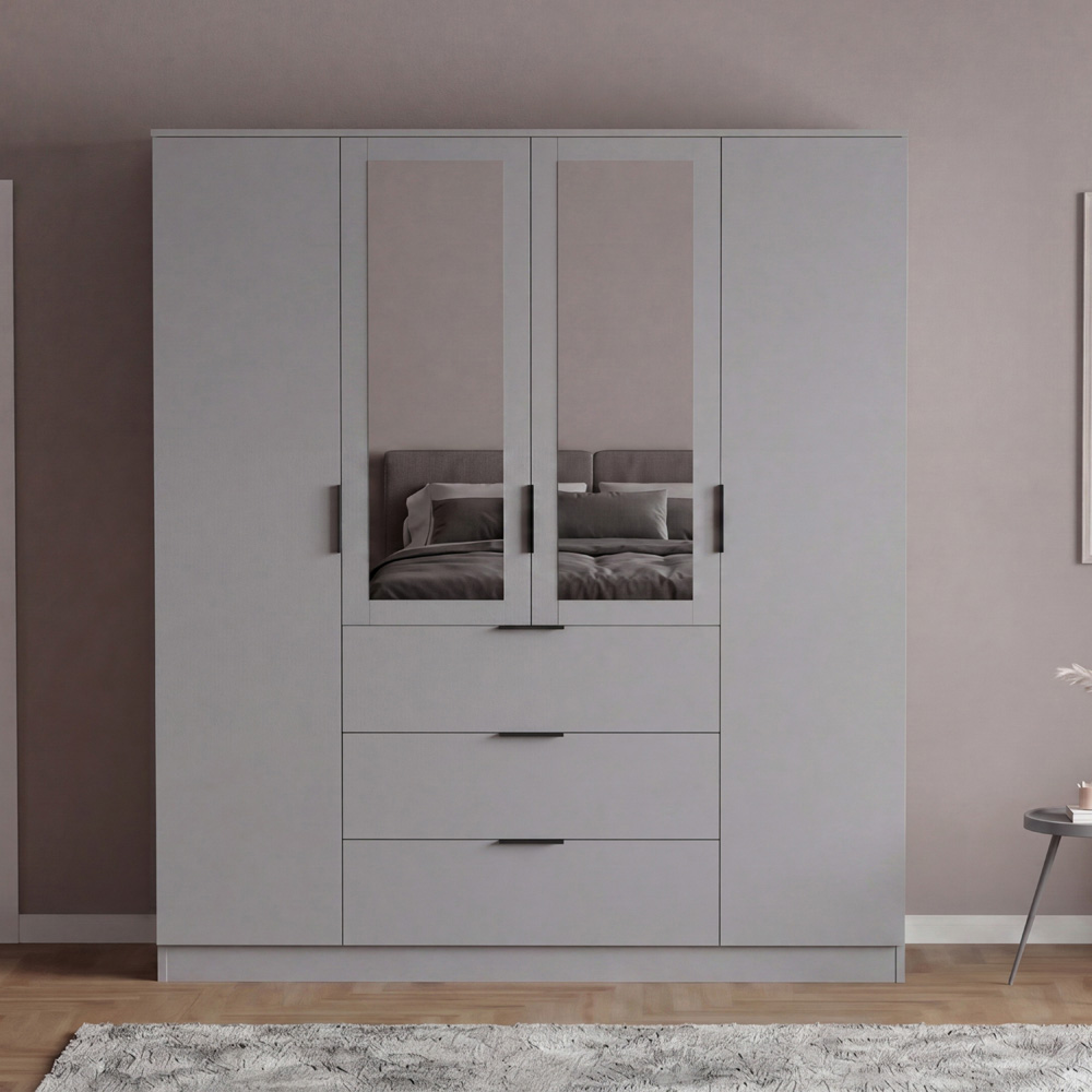 VIDA DESIGNS Trega 4 Door 3 Drawer Grey Mirrored Wardrobe Image 3