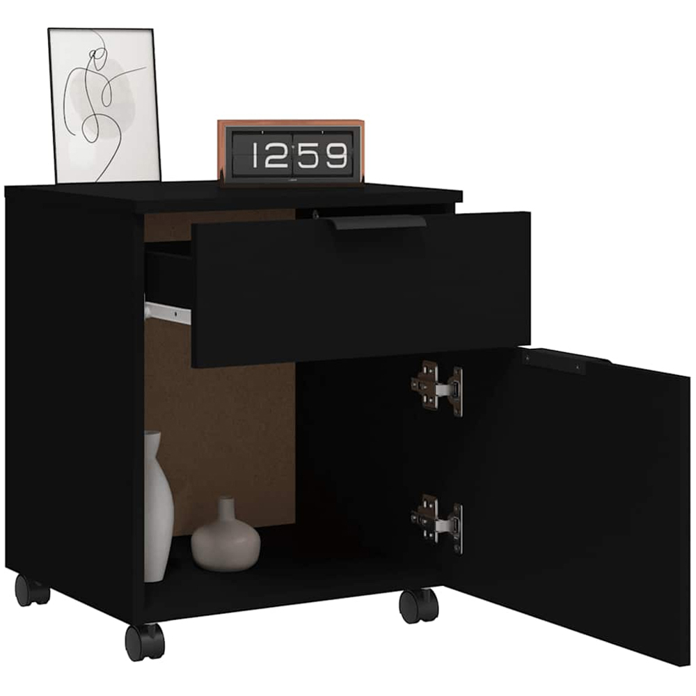 vidaXL Single Door Single Drawer Black Mobile File Cabinet Image 3