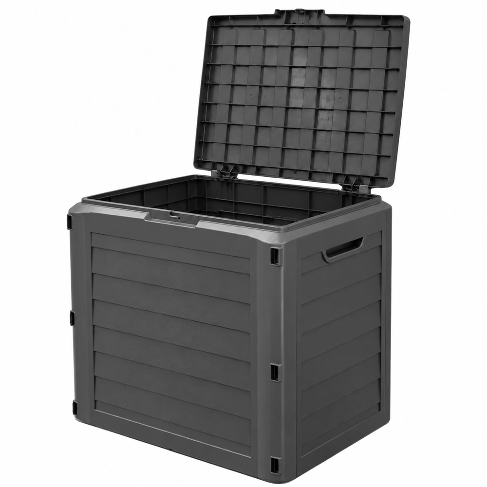 Neo 140L Dark Grey Wood-Effect Lockable Weather-Resistant Garden Storage Box Image 1