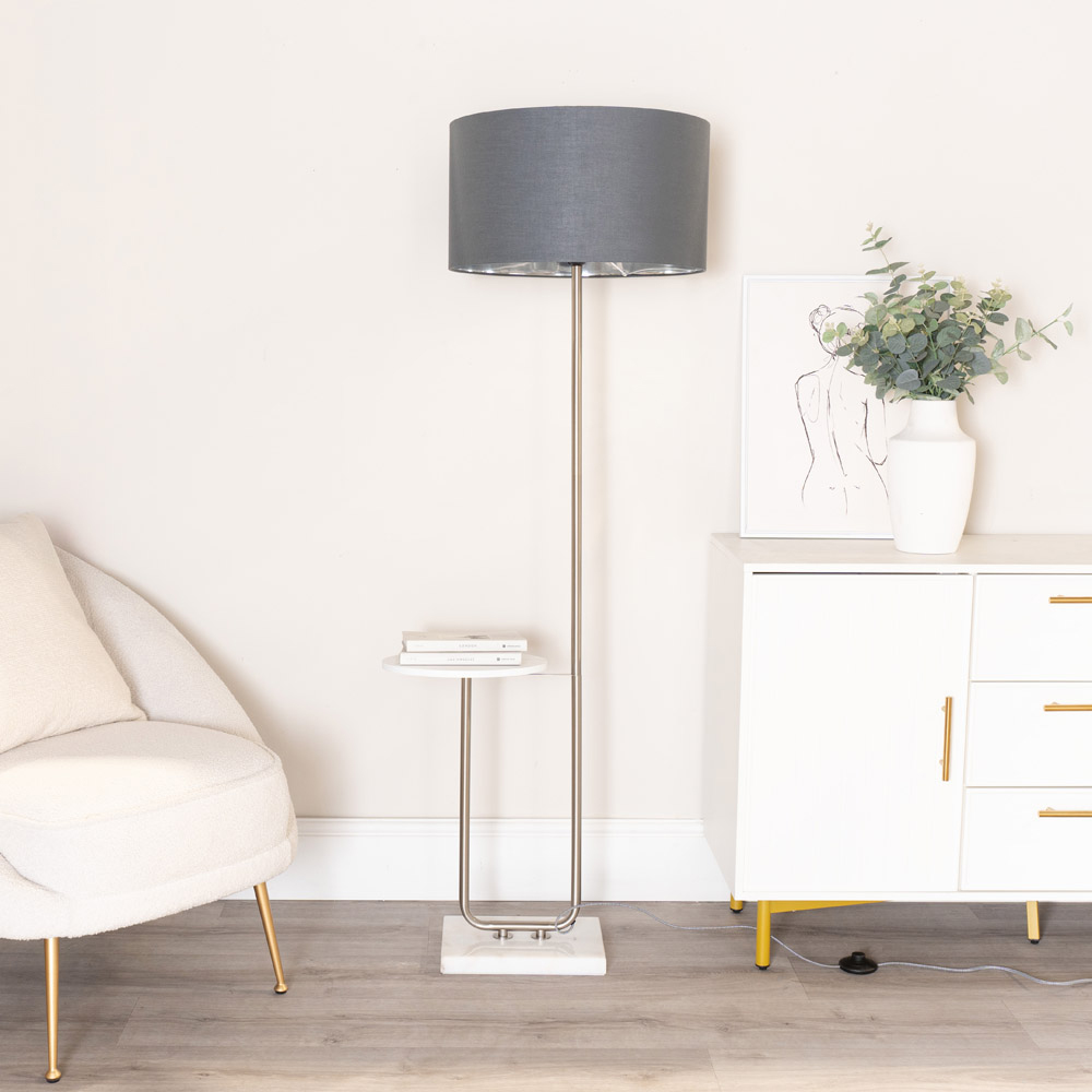 ValueLights Tavel Chrome LED Floor Lamp Table with Charcoal and Chrome Lamp Shade Image 2