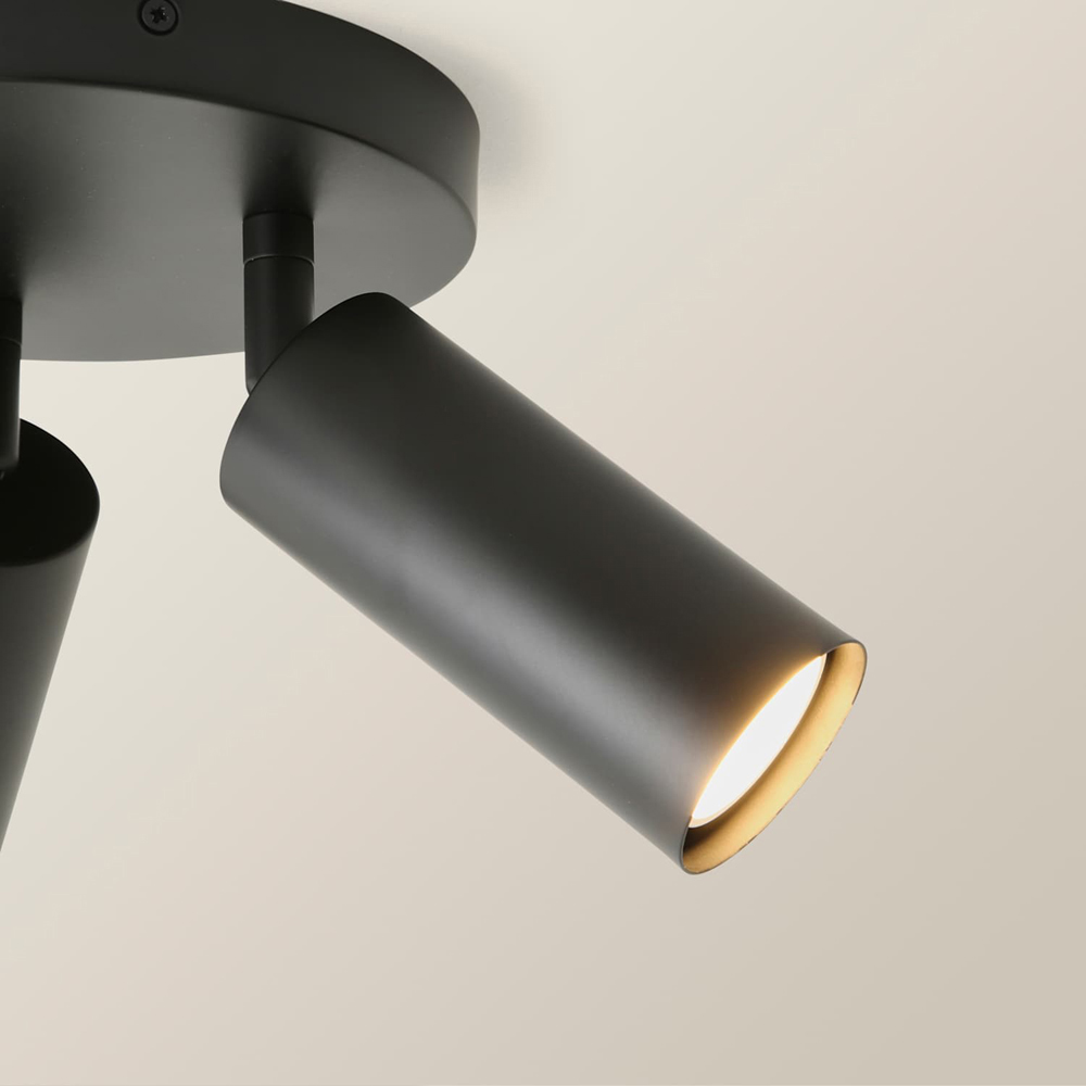 ValueLights Taylor Matte Black Tube 3 Way Adjustable Ceiling Spotlight with Bulbs Image 4