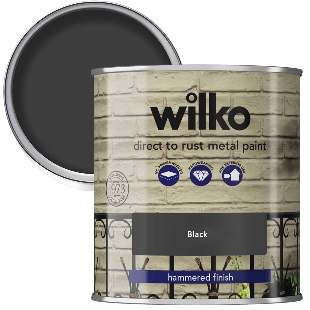 Wilko Direct to Rust Black Hammered Metal Paint 250ml Image 1