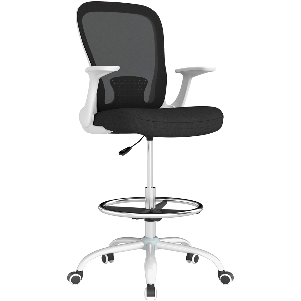 Portland Black and White Mesh Draughtsman Drafting Office Chair Image 2
