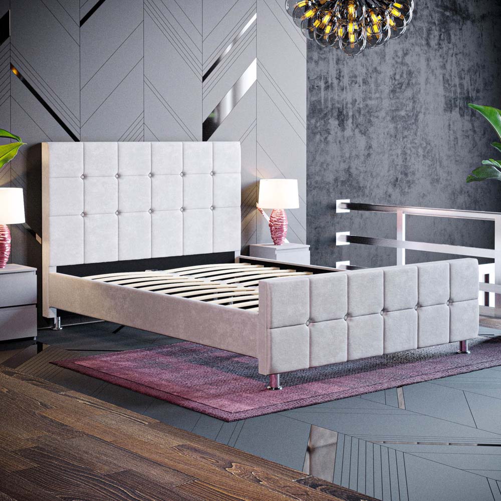 Vida Designs Double Valentina Light Grey Velvet Bed Frame Image 8