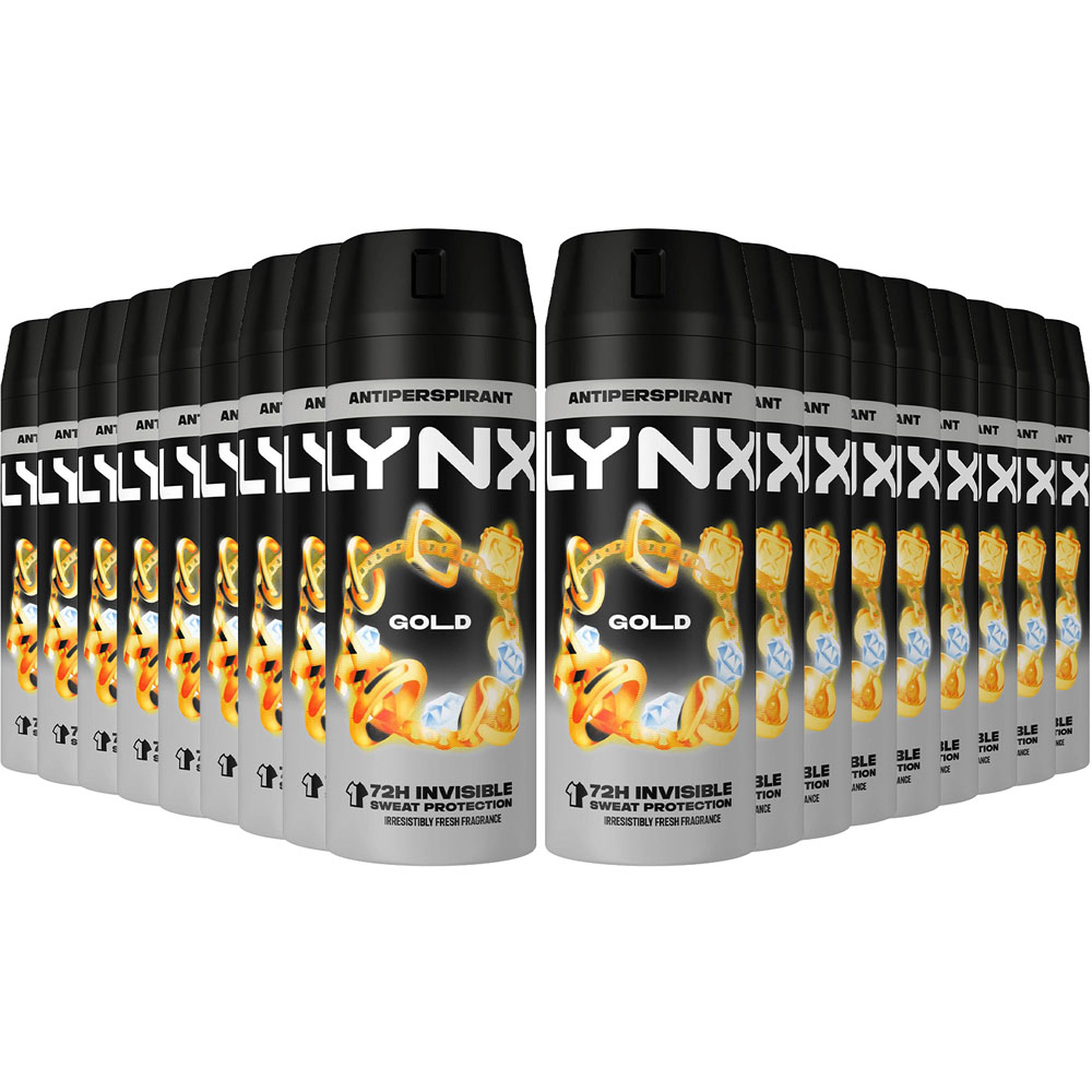 Lynx Gold 72H Protection Anti-Perspirant Anti-White Marks Deodorant Spray 150ml 18 Pack Image 1