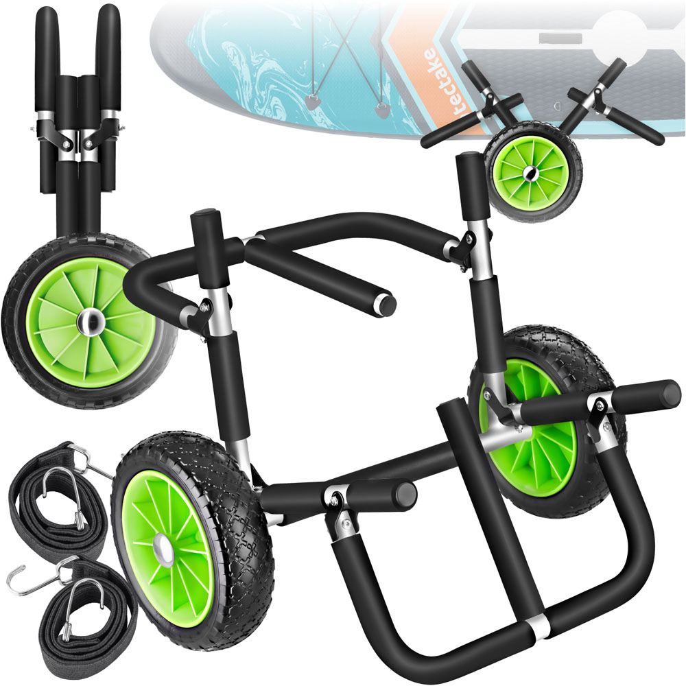 tectake Black and Green Wave Wheel Aluminium Surfboard Trolley Image 2