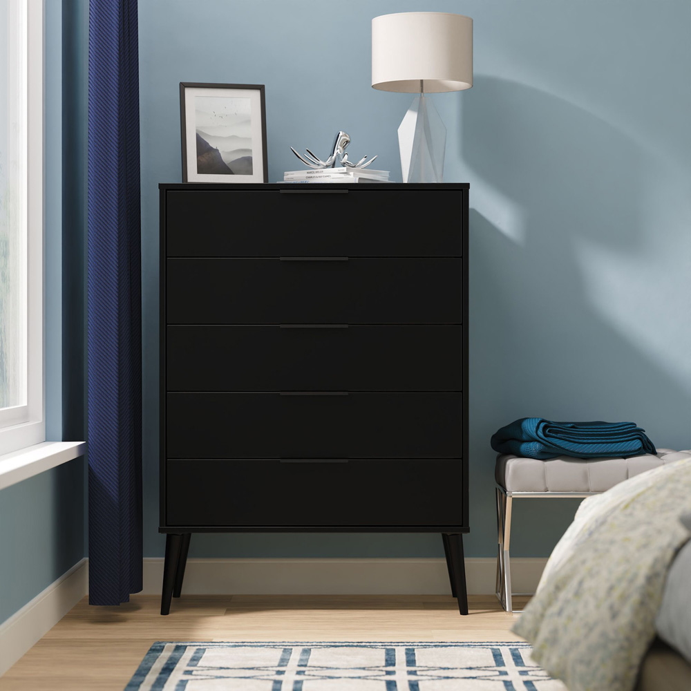 Crowndale Hong Kong 5 Drawer Matt Black Chest of Drawers Ready Assembled Image 7
