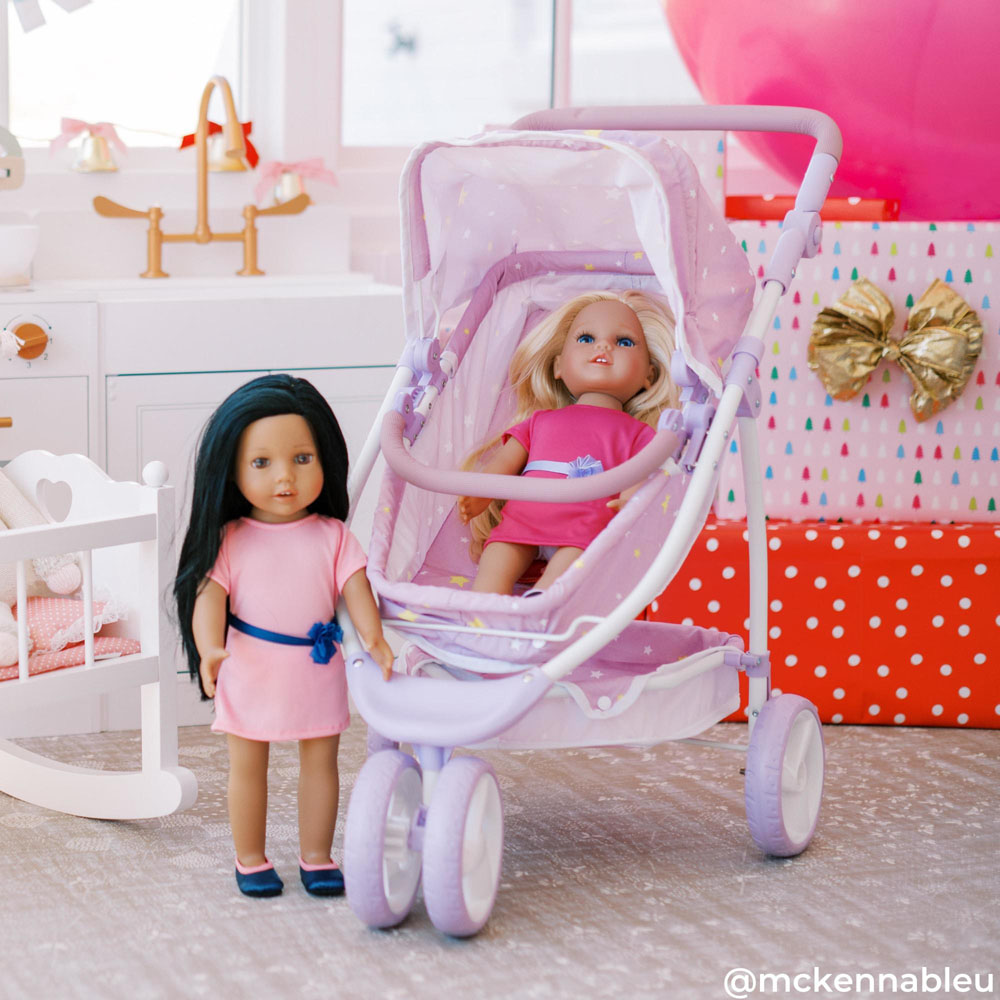 Teamson Kids Olivia's Little World Purple Twinkle Stars Princess 2-in-1 Baby Doll Stroller Image 6