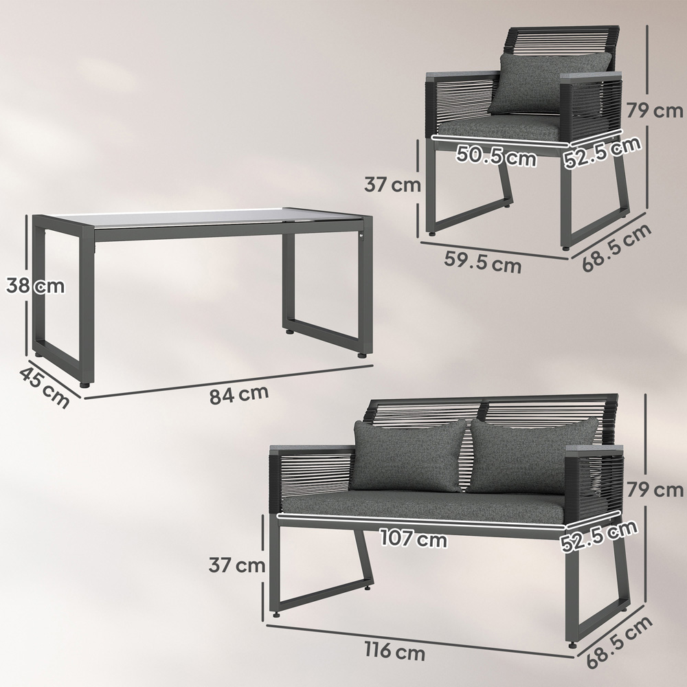 Outsunny 4 Seater Charcoal Grey Rattan Garden Furniture Set Image 9