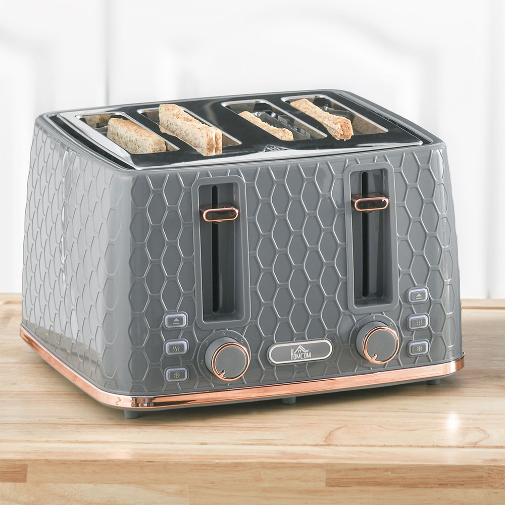 HOMCOM 800-208V70GY Grey Honeycomb 4 Slot Toaster 1600W Image 2