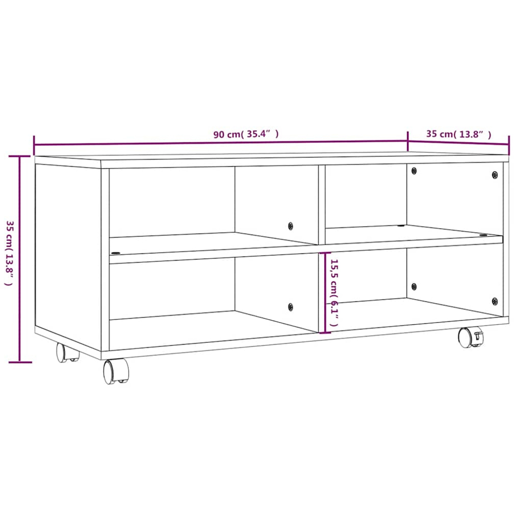 vidaXL 4 Shelf Grey Sonoma Rolling TV Cabinet Image 7