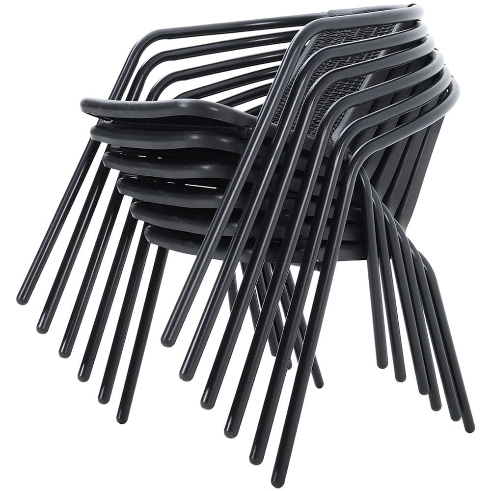 Living and Home Set of 6 Black Wicker Stackable Garden Chair Image 5