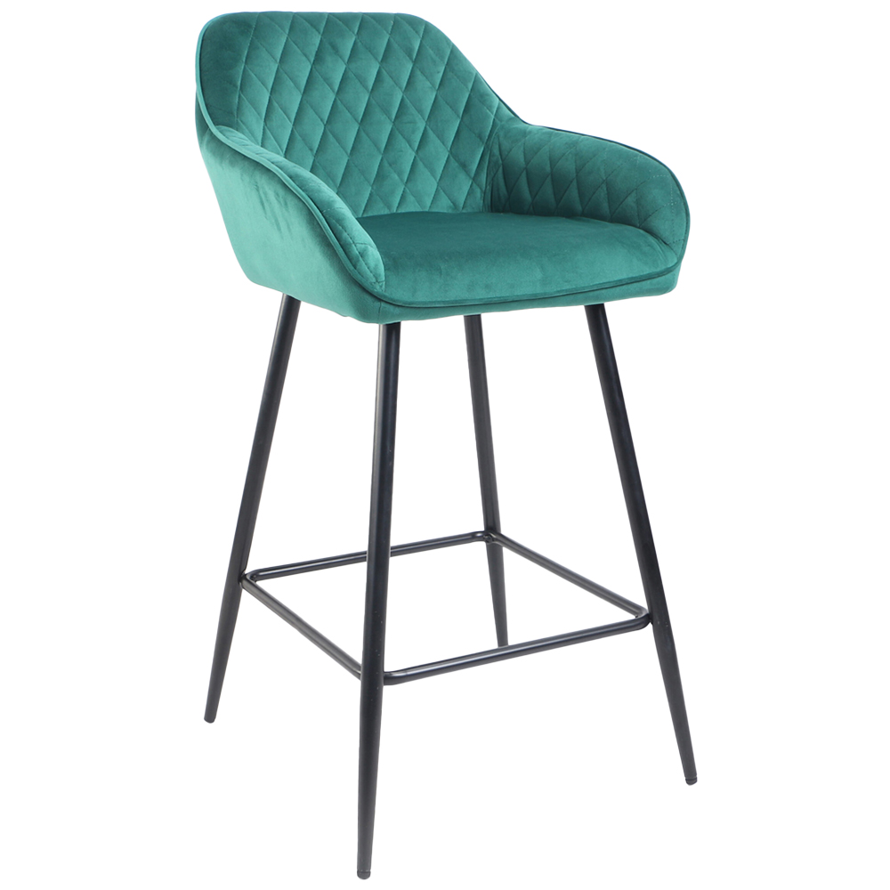 Neo Green Crushed Velvet Diamond Quilted Bar Stool Set of 2 Image 3